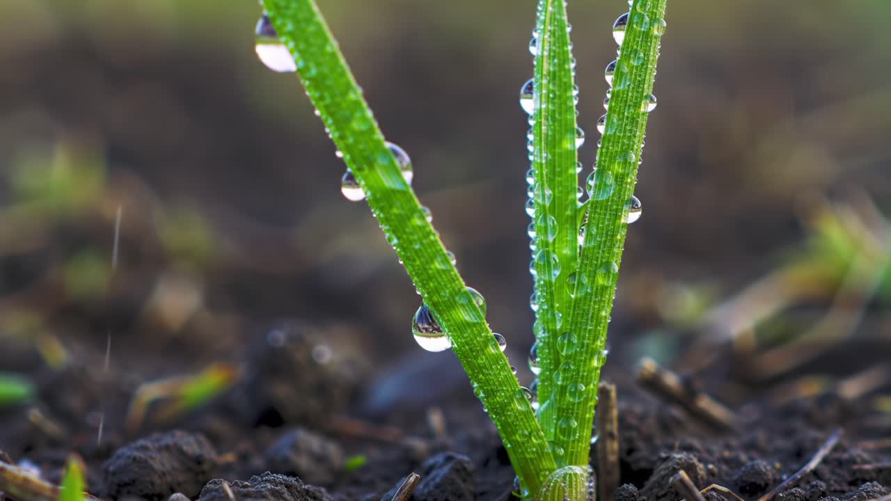 Close-up of a Vibrant Green Plant with Water Droplets, Highlighting the Beauty and Refreshing Essence of Nature's Watering on Its Lush Leaves in a Natural Setting