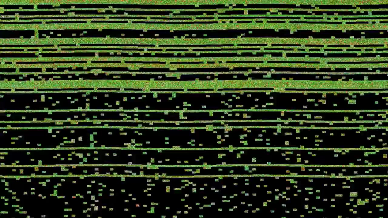 Digital Glitch Effect with Green Data Lines on Black Background