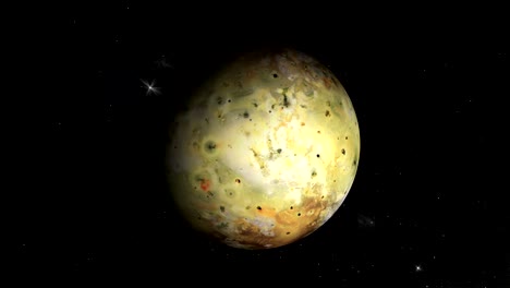 io, jupiter's moon, rotating in its own orbit in the outer space. loop