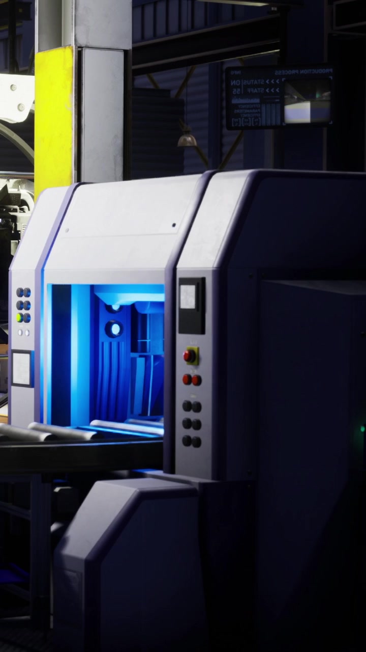 High tech scanning in a bustling industrial space at night