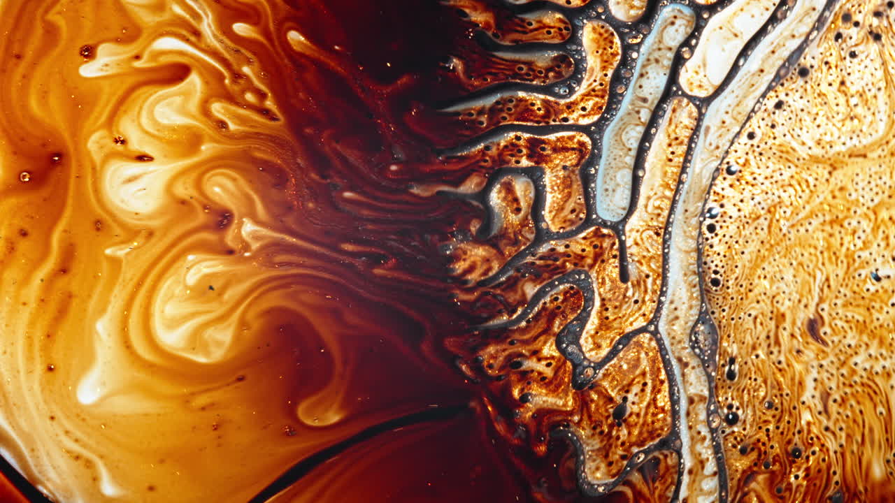 Fundo Abstrato de Líquido Marrom e Dourado em Redemoinho