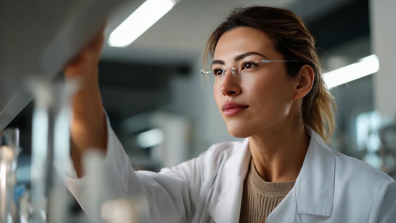 A focused scientist in a laboratory setting carefully examines a sample, showcasing her expertise and dedication to research and innovation as she engages with modern scientific equipment and methodologies