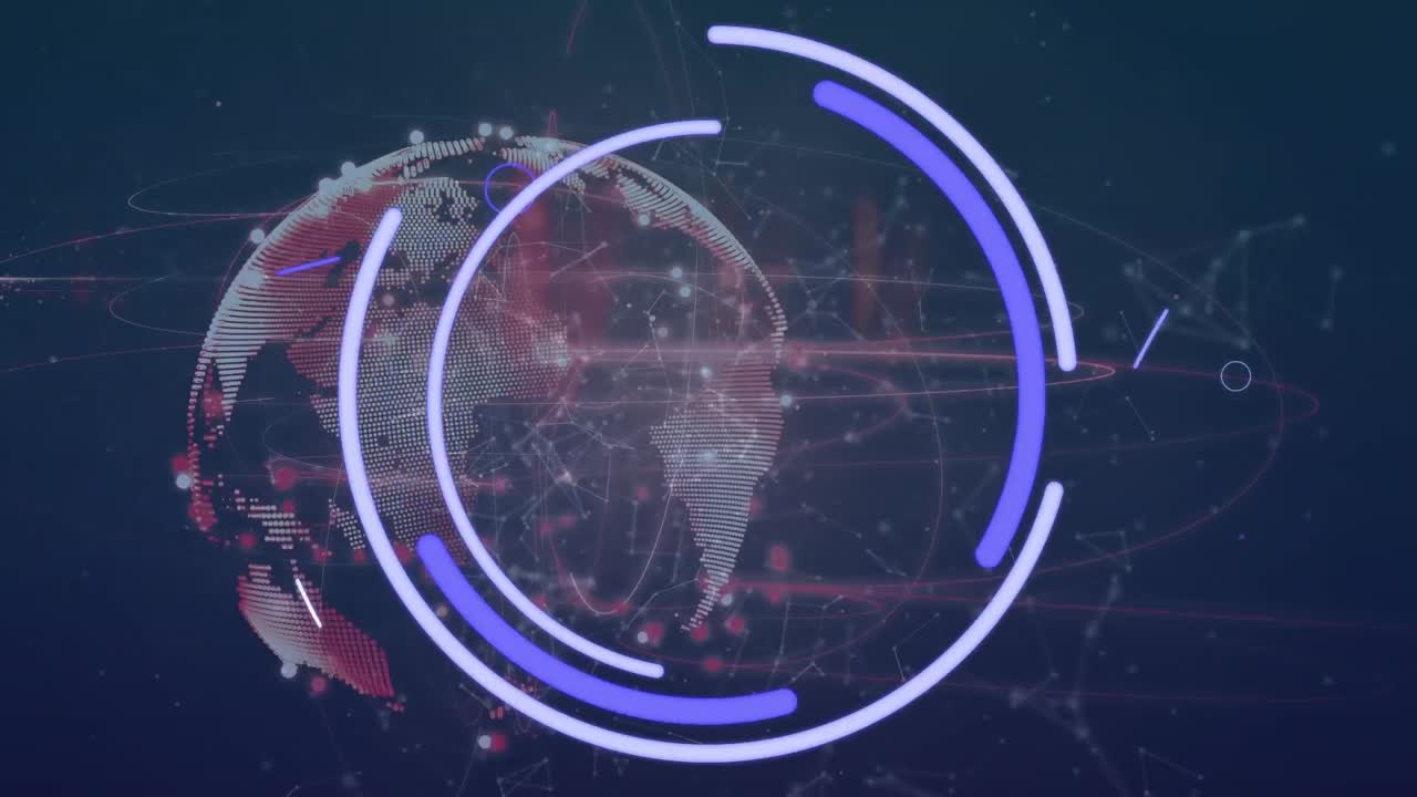 Animation of rotating globe and eye blinking on navy background