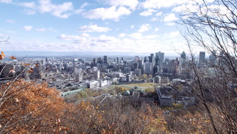 montreal skyline from the mount-royal in autumn, in quebec, canada