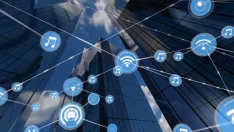 animation of network connections with music and wifi reception icons