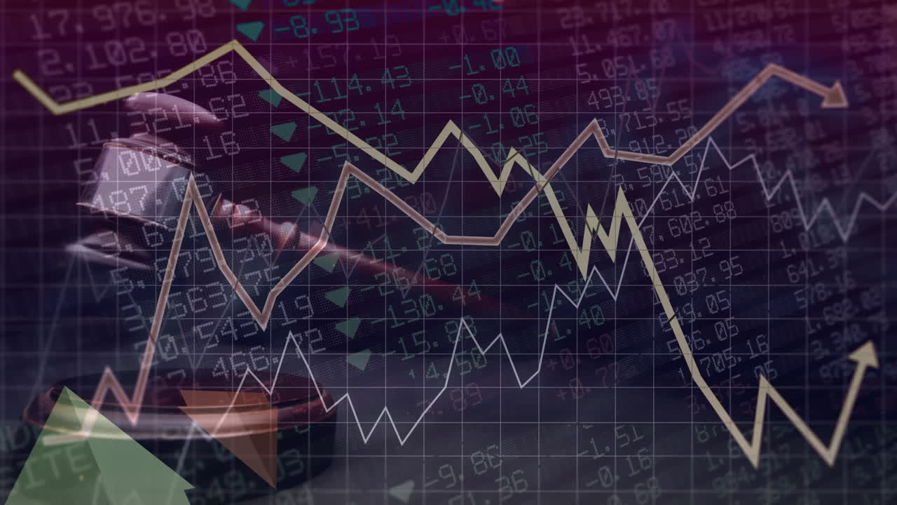 animación digital conceptual de un gráfico empresarial frente a las cifras financieras en la pantalla 4k