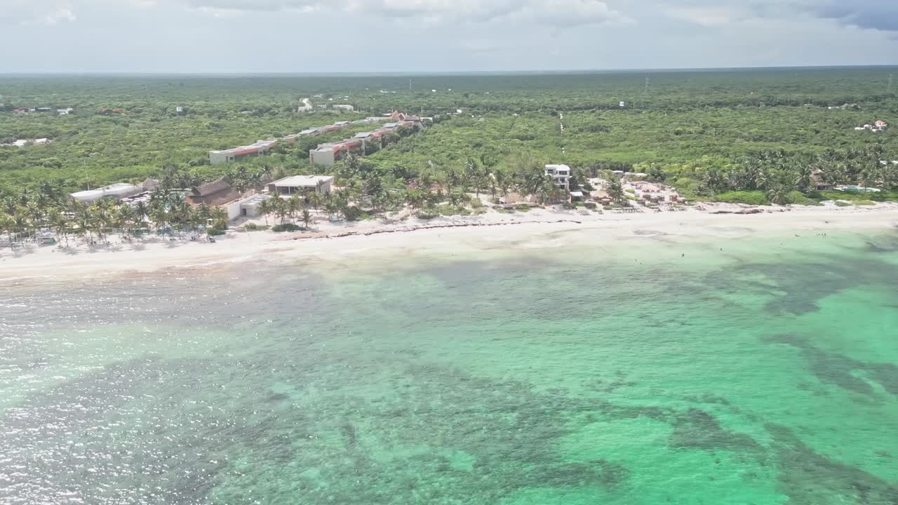 Aerial view of Xpu-ha beach, Riviera Maya, calm and scenic