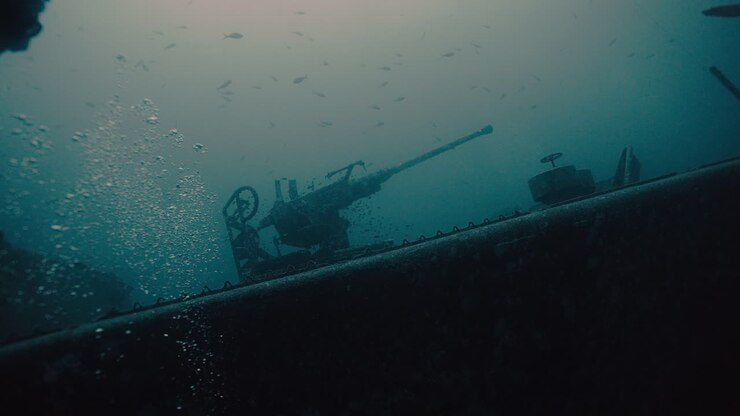 Rusty Underwater Gun on a Shipwreck