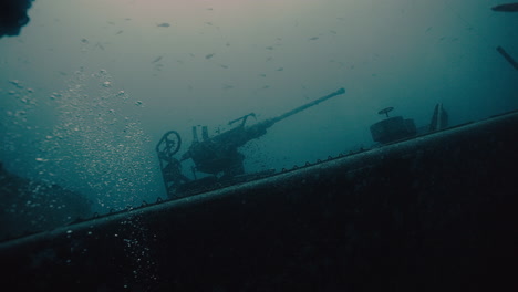 rusty underwater gun on a shipwreck