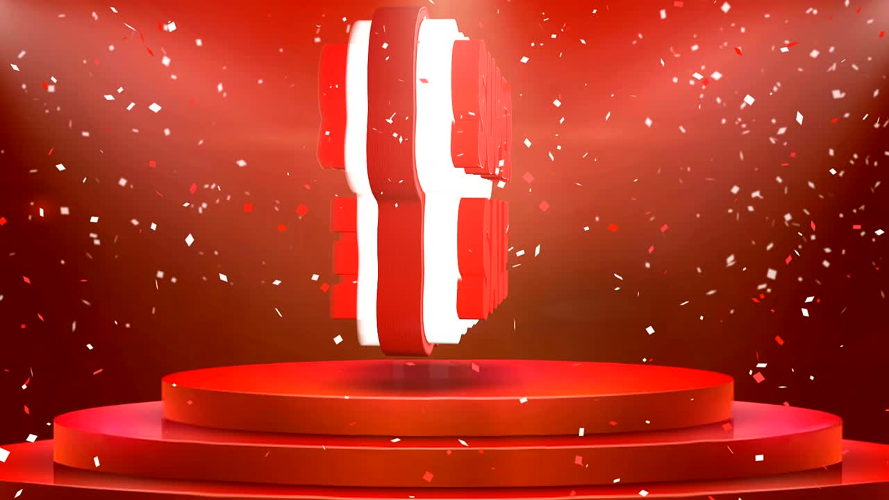 animación de texto de super venta escenario podio animación de bucle de confeti