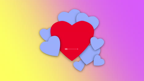 primer plano animado corazones rojos y azules románticos en el fondo del día de san valentín