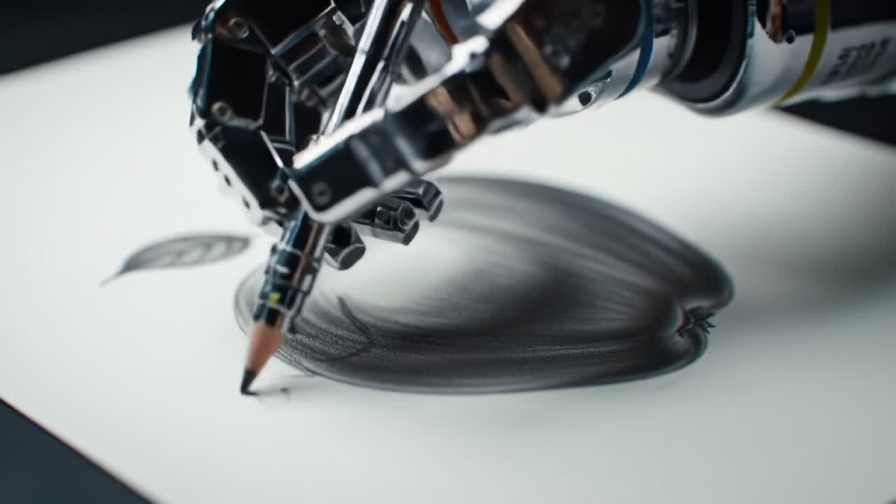 A Robotic Arm Skillfully Sketches a Detailed Illustration of an Apple, Showcasing Precision and Artistry in the Process of Creative Expression