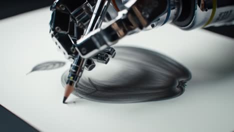 a robotic arm skillfully sketches a detailed illustration of an apple, showcasing precision and artistry in the process of creative expression