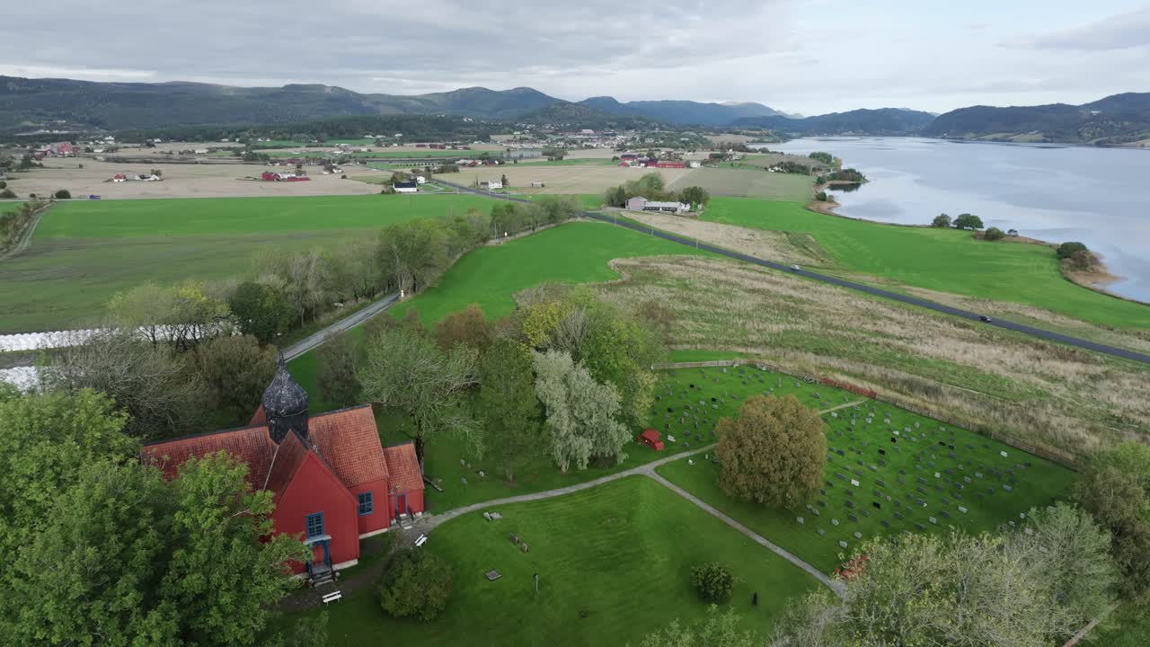 Aerial View Of Rissa Church Near Leira Village In Indre Fosen, Tr&oslash;ndelag County, Norway
