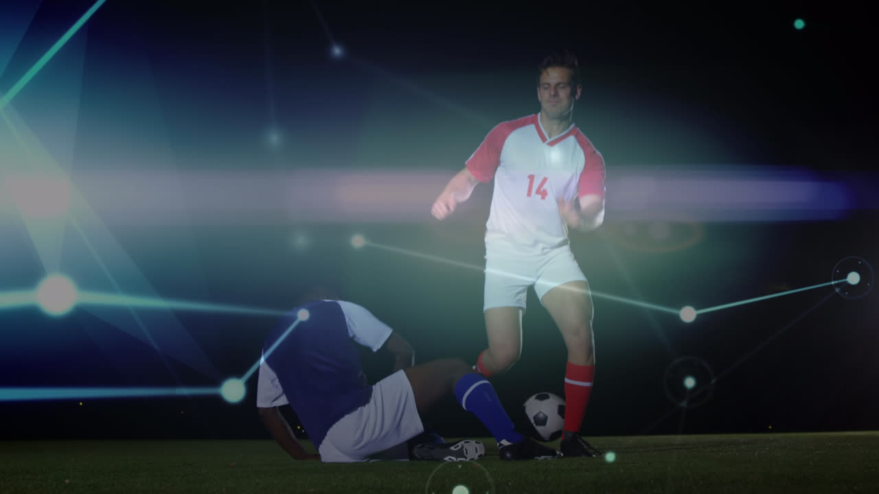 다양한 부상당한 남자 축구 선수들의 연결망의 애니메이션