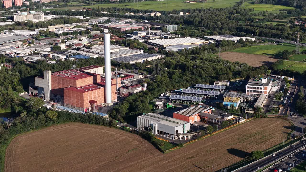 Waste incineration plant. in Milan, Italy. Aerial video