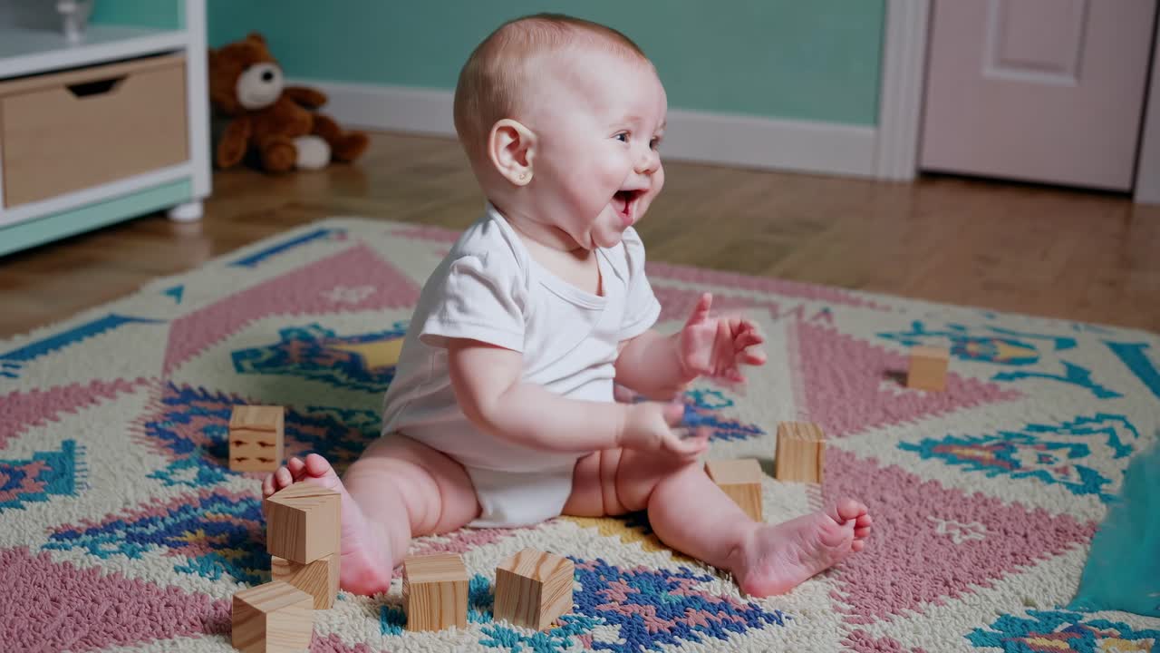 Baby Playing with Wooden Blocks
