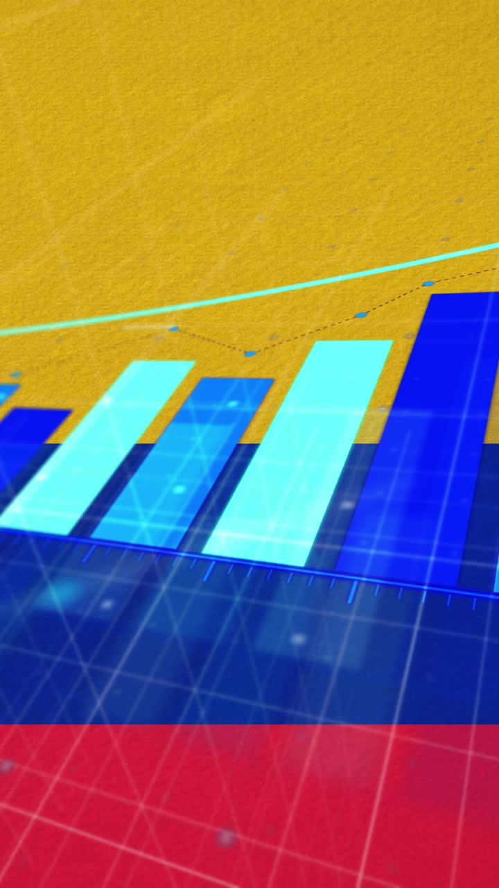 animación del procesamiento de datos financieros sobre la bandera de colombia