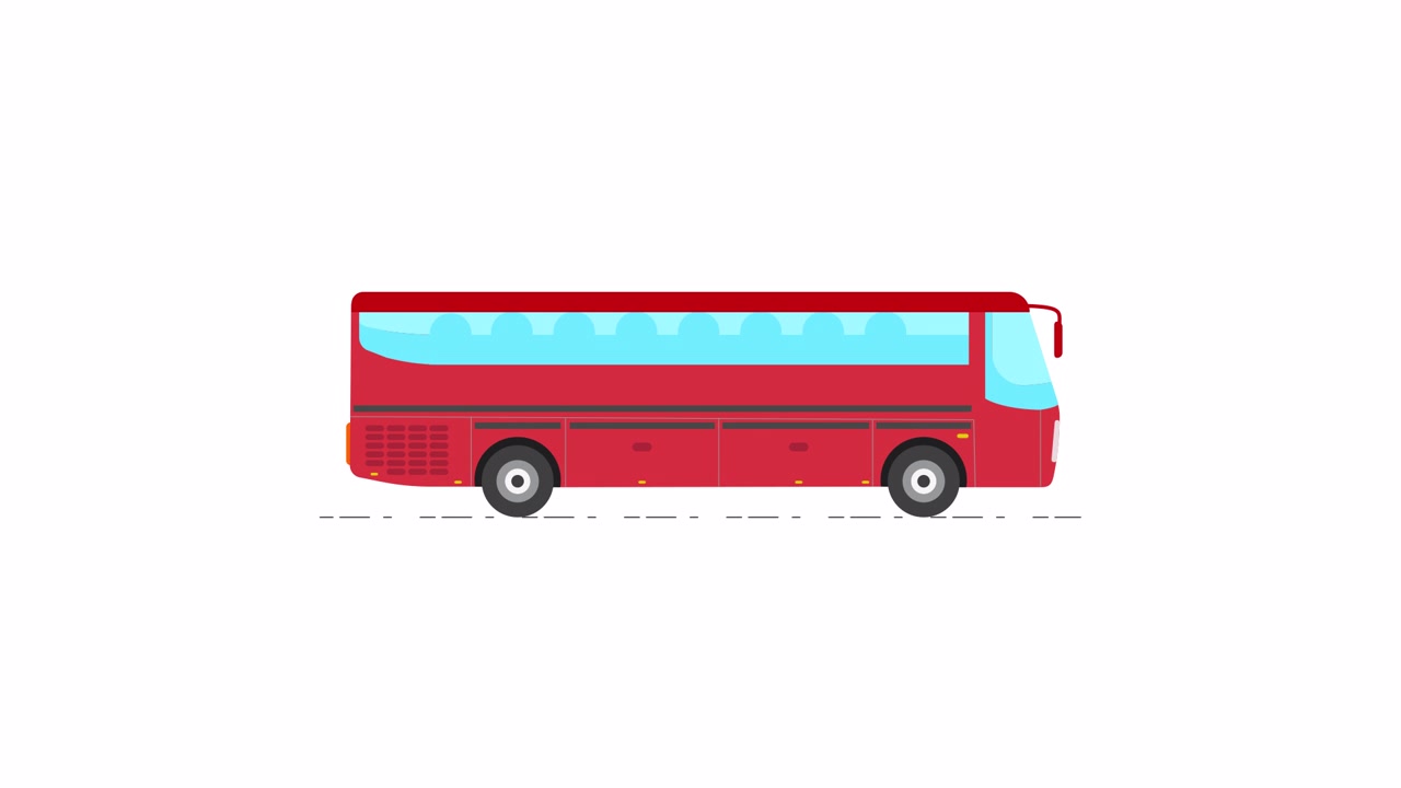 Red Passenger Bus Driving on White Background