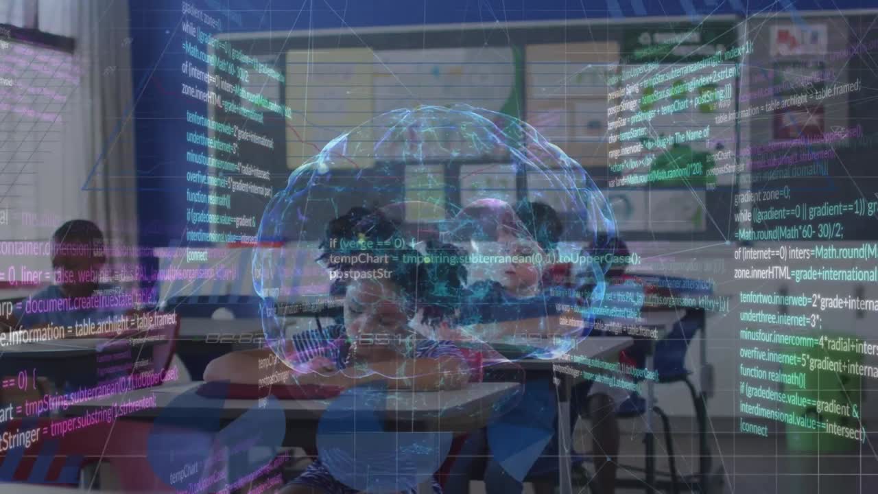 다양한 학교 학생들의 학습에 대한 데이터 처리의 애니메이션