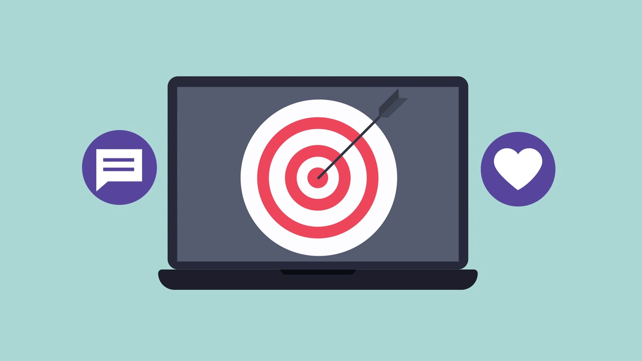 Animated Laptop Displaying Target and Social Media Icons