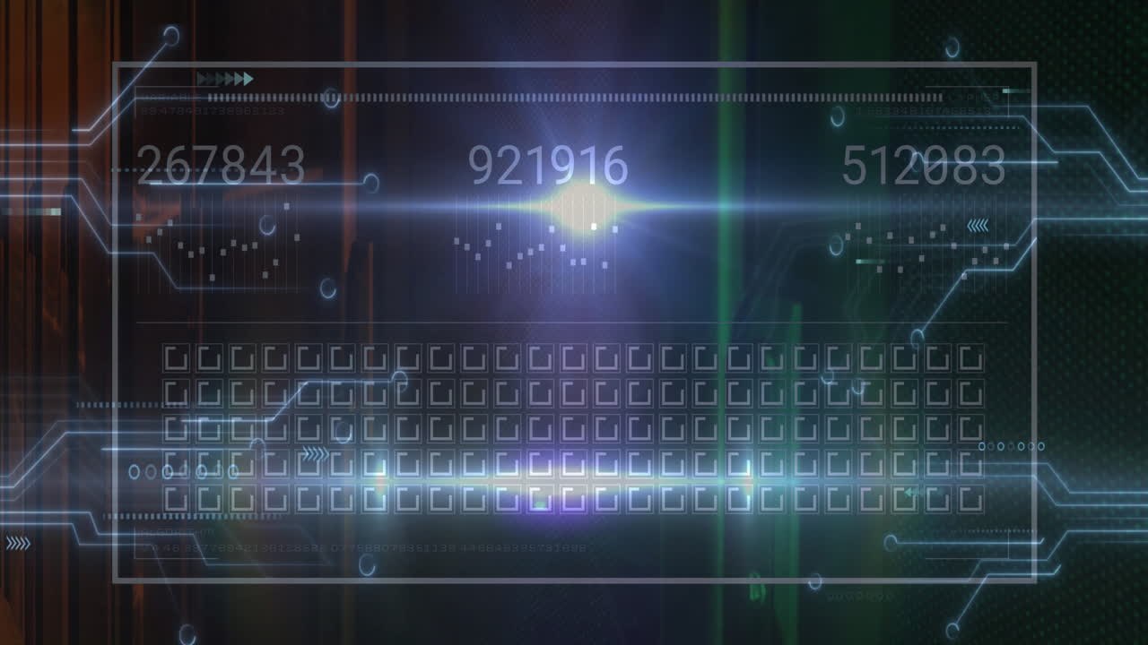 Animation of network of connections and data processing over server room
