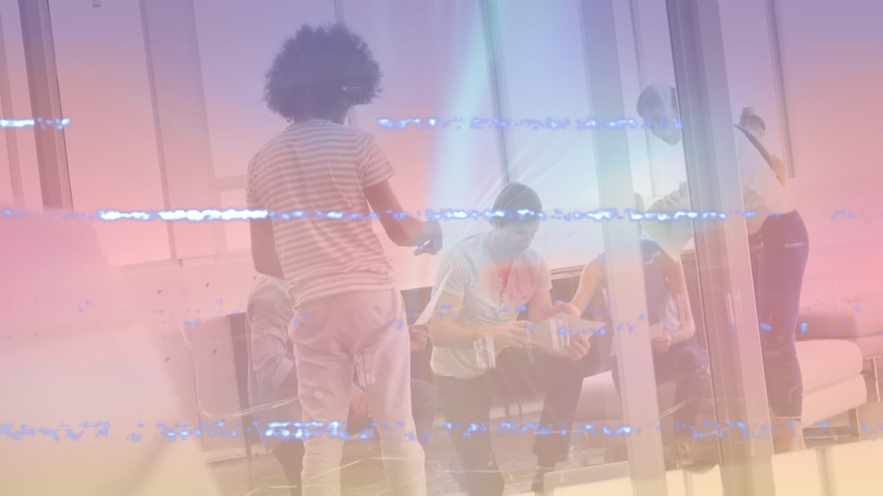 Animation of interference over diverse business people at office