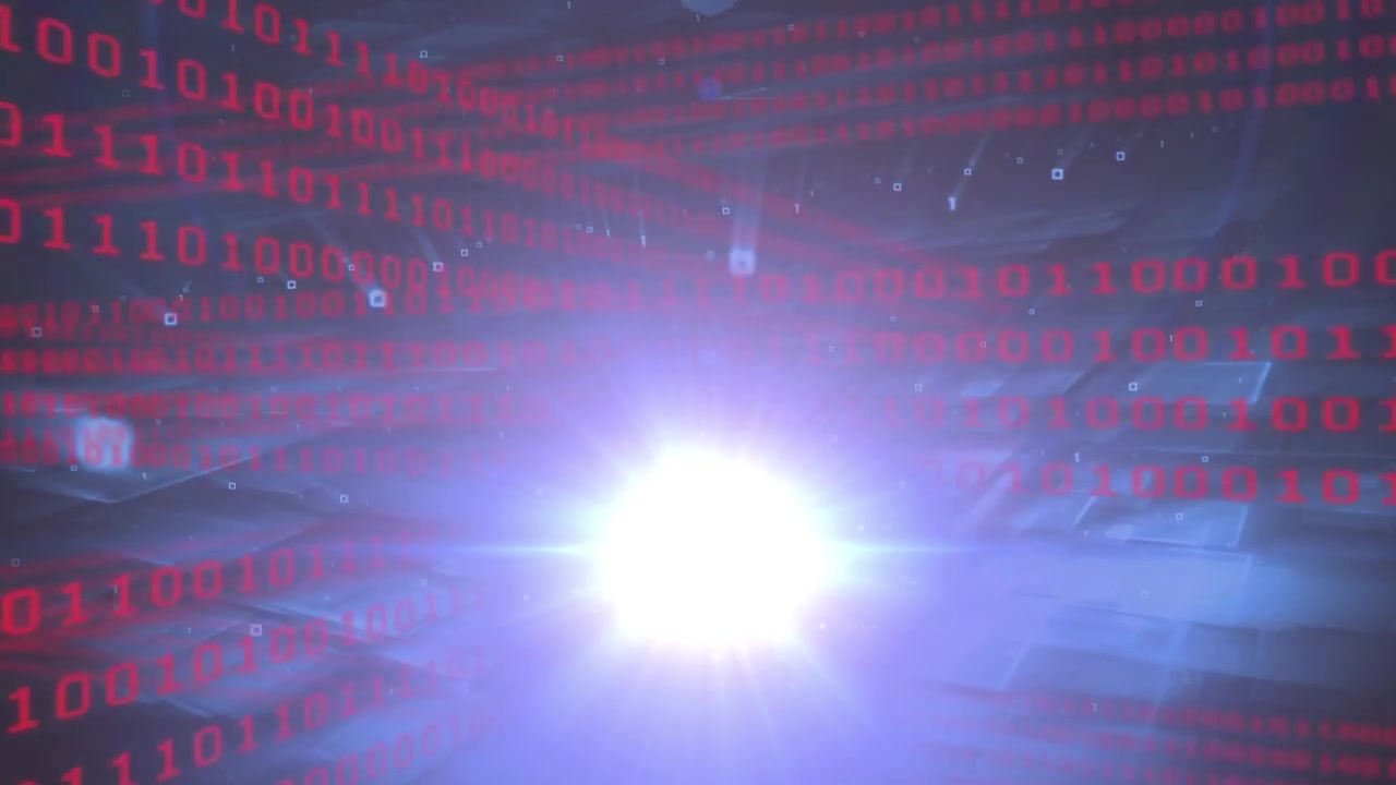 Animation of data processing over light trails on black background
