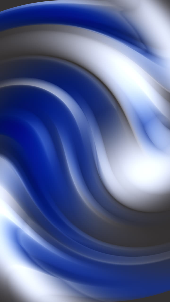 Abstract animation of blurred white and blue swirling stripes. Looped seamless motion graphics. Vertical video.