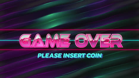 animation of game over text banner against gradient light trails on black background