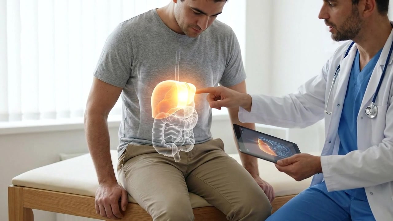 Doctor Explaining Liver Health to Patient Using Digital Tablet