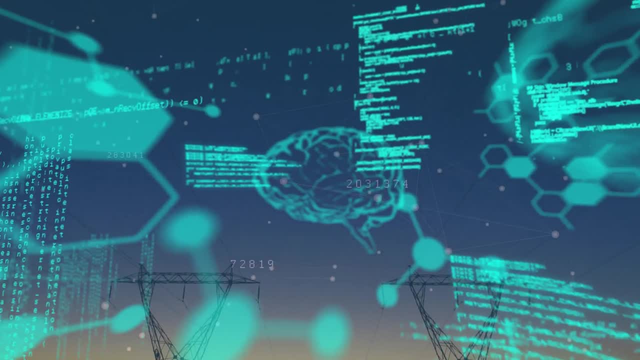 데이터 프로세싱 및 뇌를 화학 구조 및 기둥 위에 애니메이션