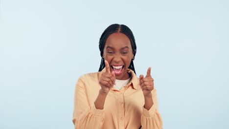 Face,-woman-and-applause-in-studio-for-success