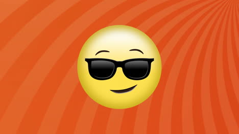 wearing sunglasses, smiling emoji on orange striped background animation