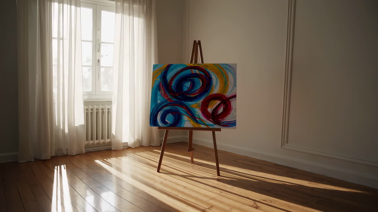 Abstract Painting on Easel in Sunny Room