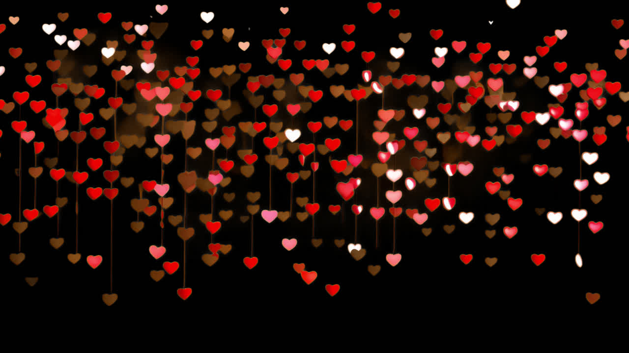 Hanging hearts animated overlay, transparent 4K video, alpha channel, ProRes 4444