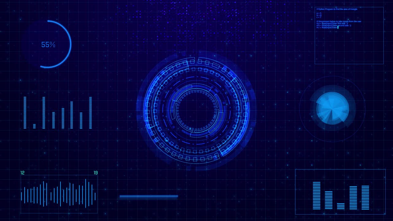 Futuristic hud display showcasing realtime graphs circular tech scanner pulsing data digital