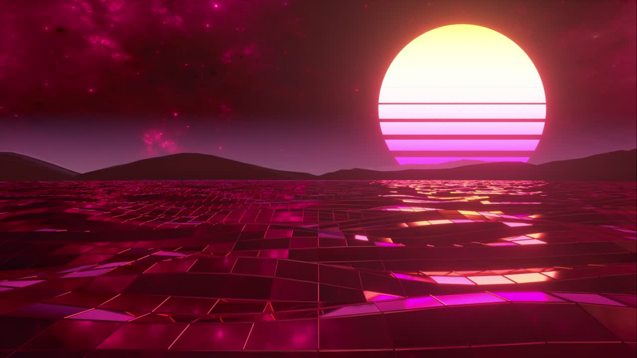 Retro Futuristic Sunset Landscape