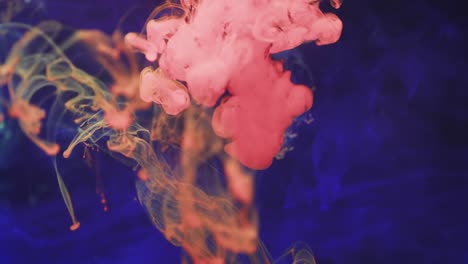 slow motion video of pink watercolor ink mixing in water against blue background