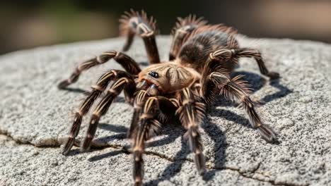 a close-up exploration of a majestic spider on a stone surface, showcasing its intricate details and natural habitat