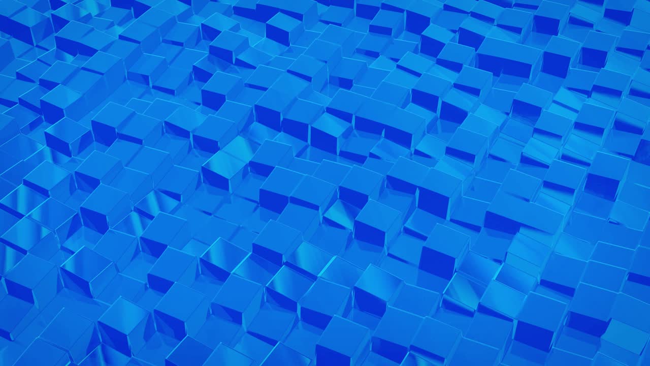 fondo fluido abstracto en bucle. hermosa superficie de vidrio ondulado de líquido azul con patrón cuadrado, color gradiente y ondas de flujo en él. bg creativo brillante con animación suave y suave.