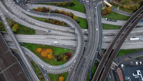 traffic at road junction - vehicles driving at e20 and e6 intersection in olskroken, gothenburg, sweden