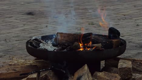 Holzscheite-In-Einer-Feuerschale-Verbrennen