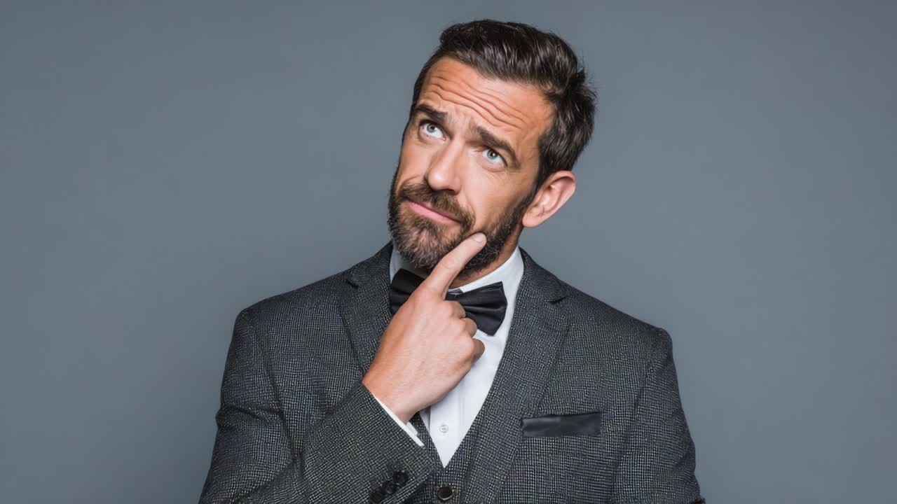A Well-Dressed Man Contemplates Life Choices with a Thoughtful Expression, Captured in Two Frames Showcasing His Formal Attire and Musing Posture