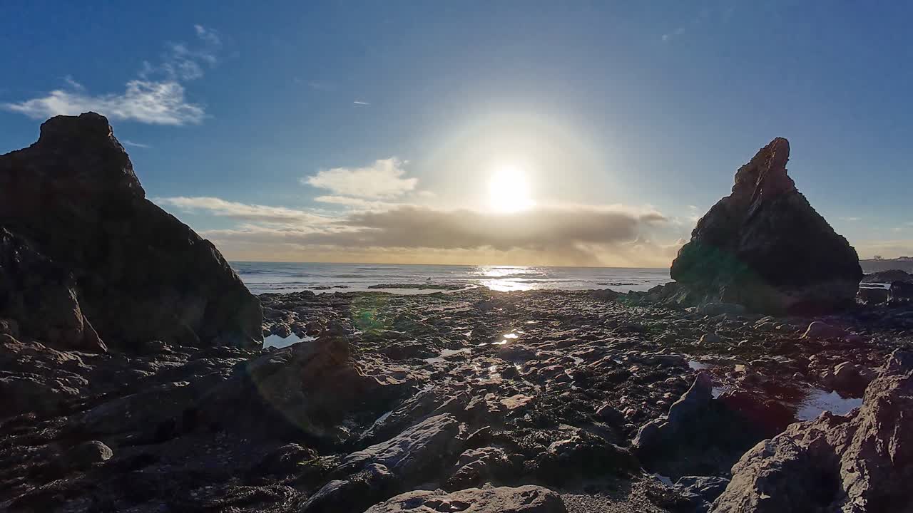 Epic Ireland fading winter light at Benvoy Beach Copper Coast Waterford just before sundown