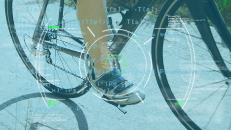 scope scanning over data processing against low section of person riding a bike