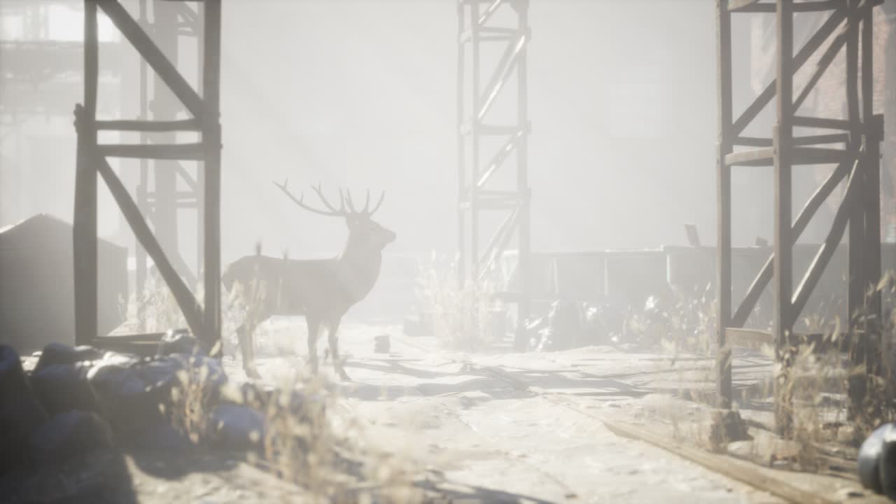 야생 사 ⁇  이 버려진 도시 의 거리 를 돌아다니고 있다