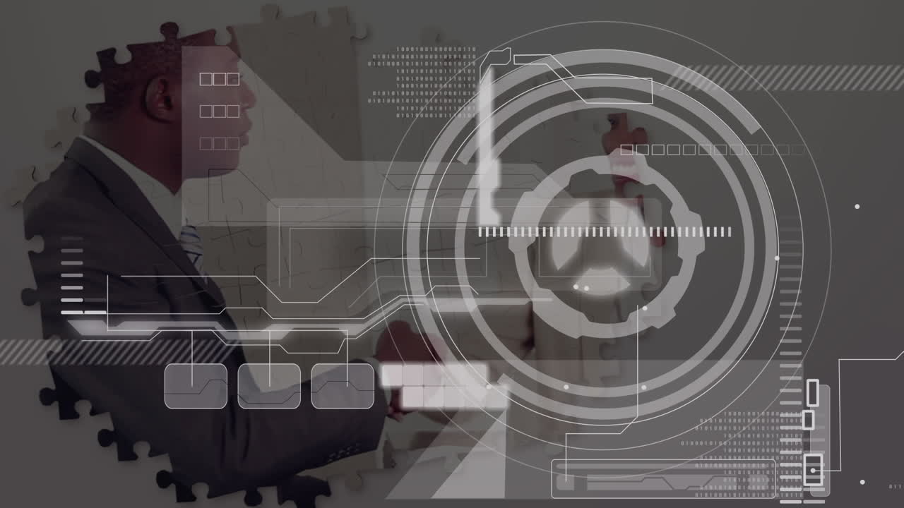 animación de estadísticas y procesamiento de datos sobre el apretón de manos de un empresario