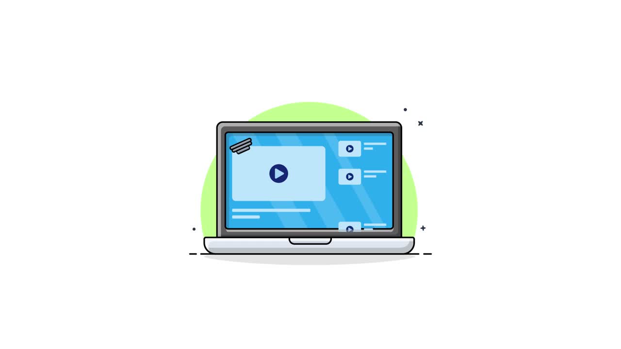Animated Laptop with Lightbulb and Online Video Player