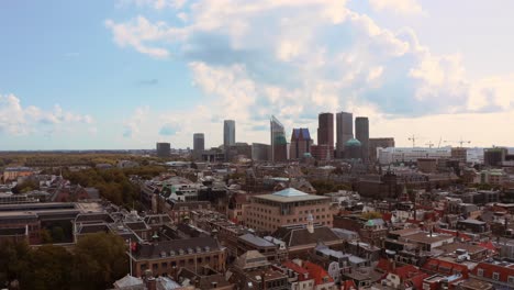 establishing view of the hague business skyscrapers, dolly in, day